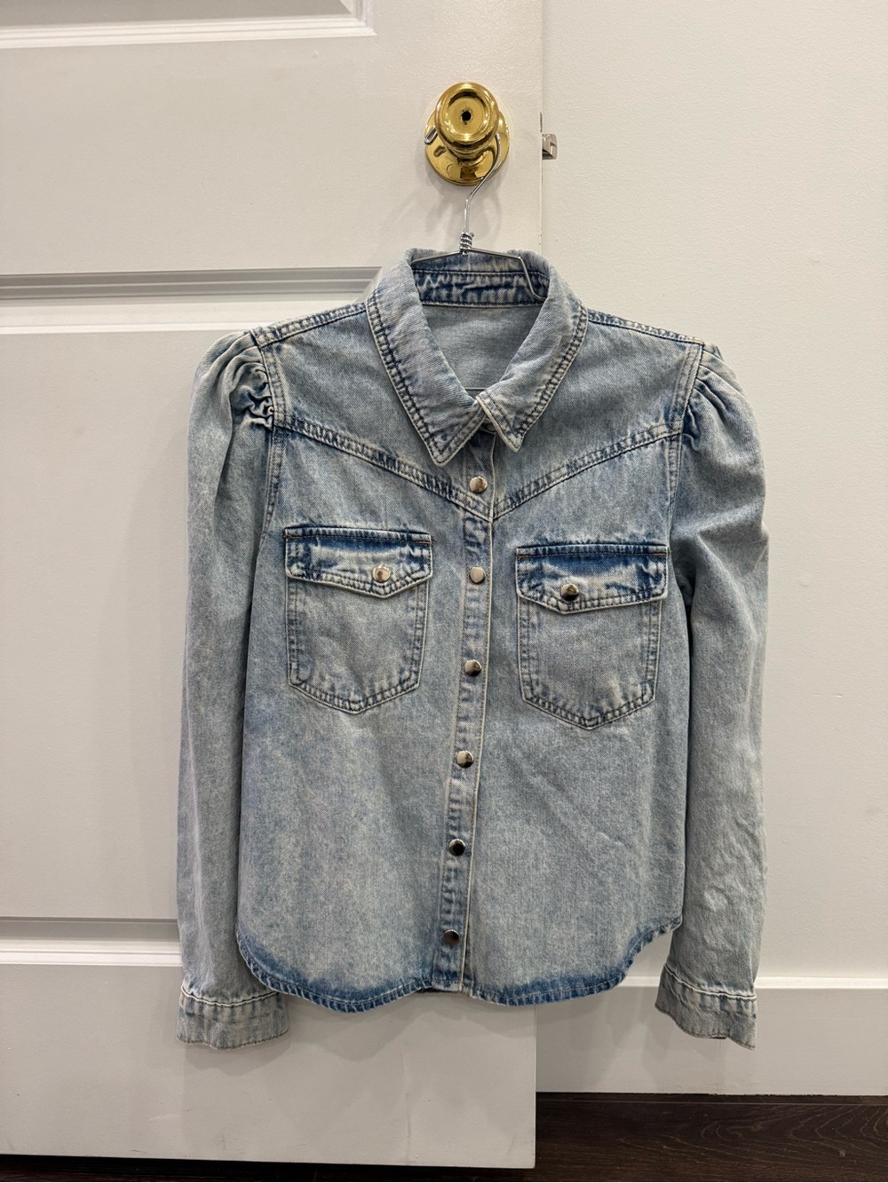 SHEIN Light Blue Washed Denim Button-Up Shirt